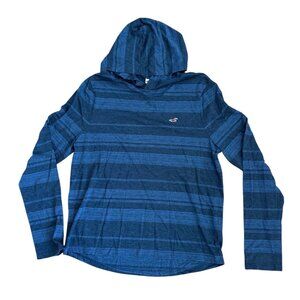 Hollister Hoodie Mens XL Blue & Gray Striped Long Sleeve Lightweight